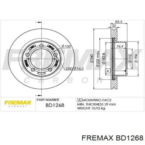 Диск гальмівний передній BD1268 Fremax