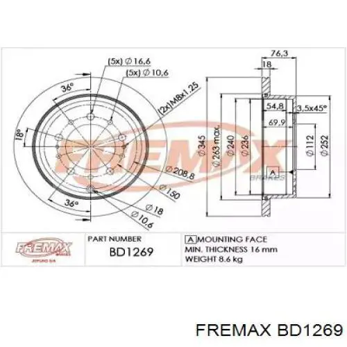 Диск гальмівний задній BD1269 Fremax