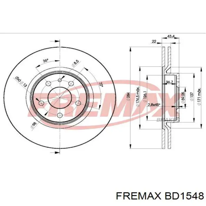 Диск гальмівний передній BD1548 Fremax