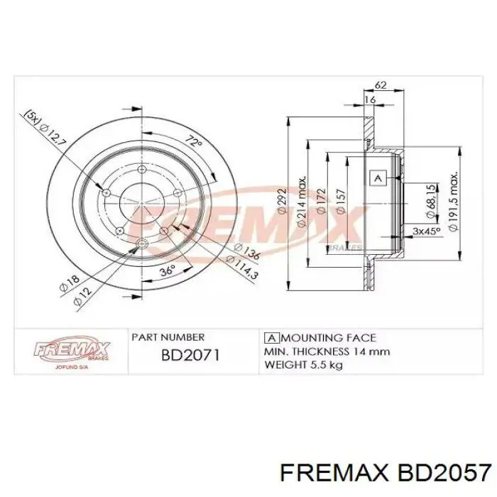 Диск гальмівний передній Fremax BD2057