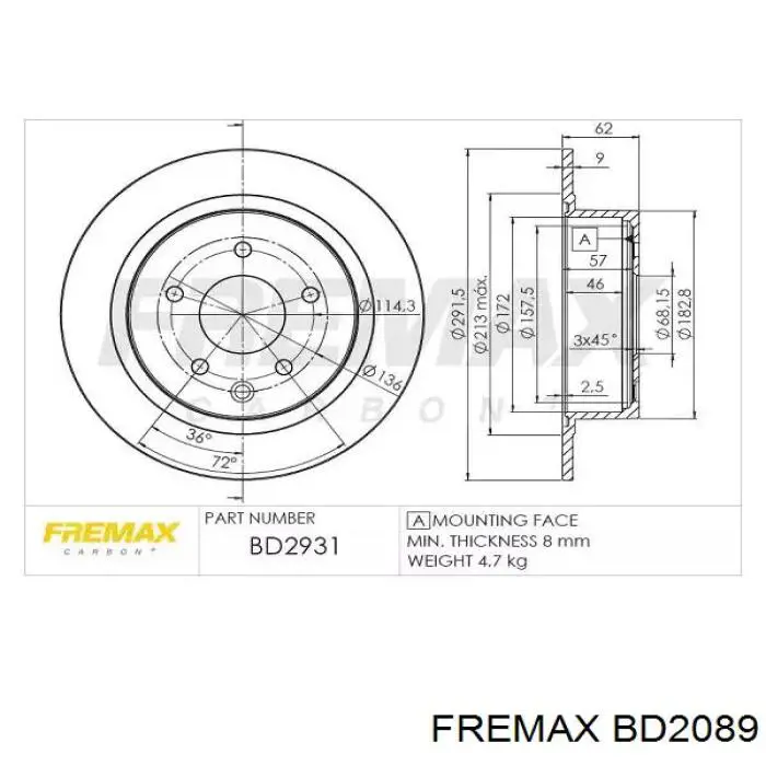 Диск гальмівний передній Fremax BD2089
