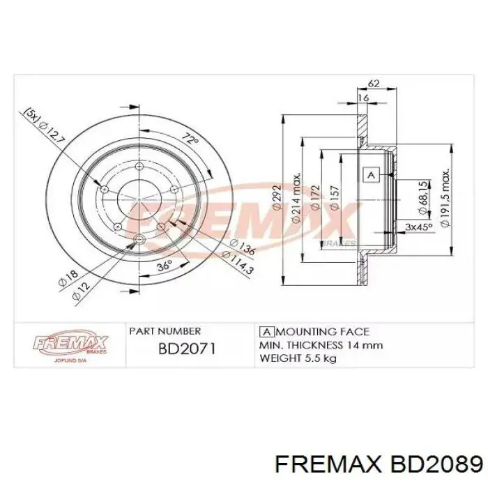 BD2089 Fremax Гальмо дискове переднє