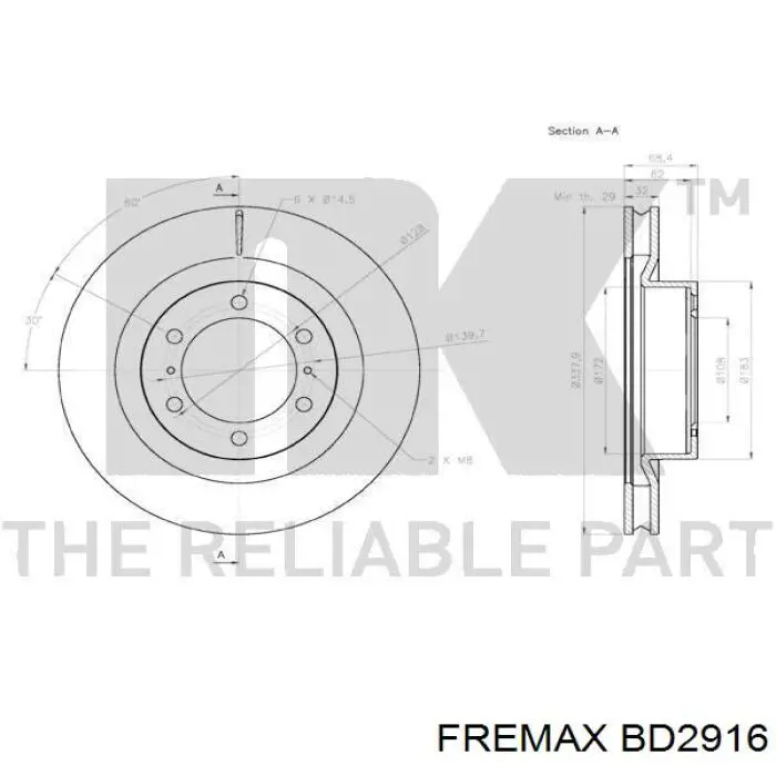 Диск переднього гальма Fremax BD2916 ціна, від 73.48 USD