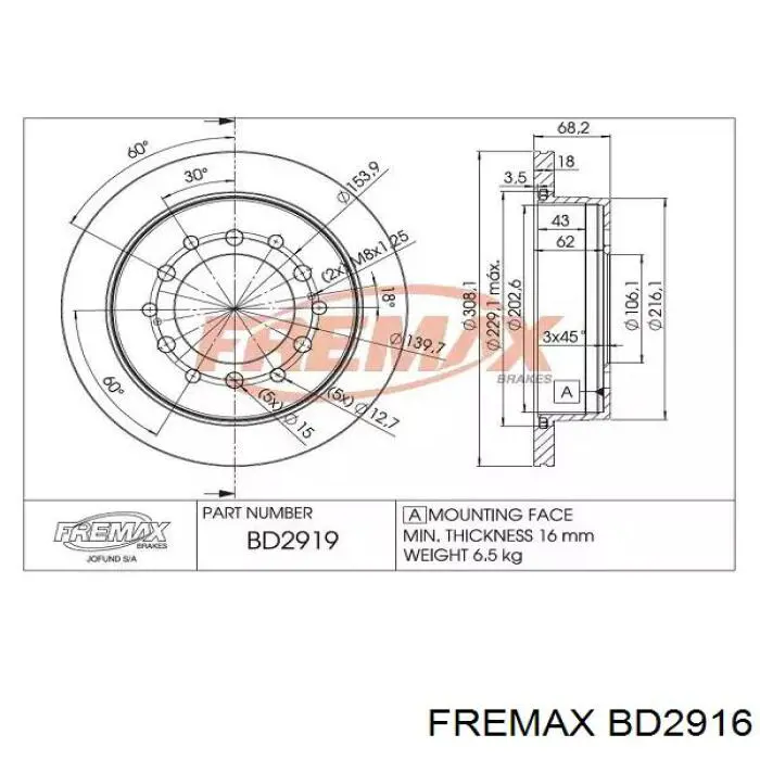 Купити BD2916 Fremax Ротор гальмівний