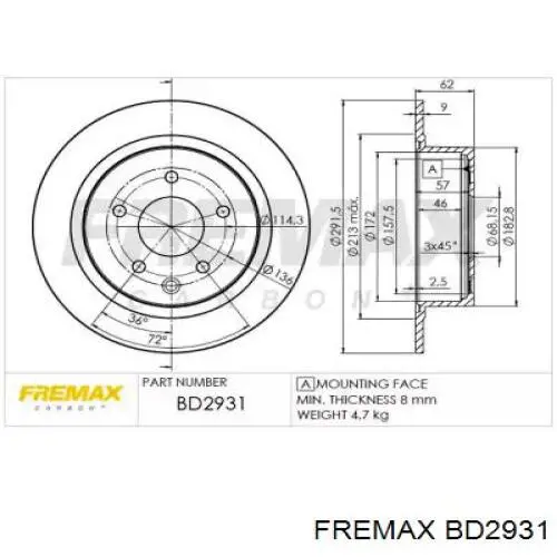 Диск гальмівний задній BD2931 Fremax