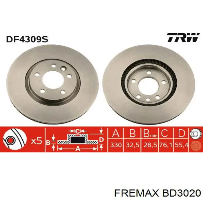 Диск гальмівний передній Fremax BD3020