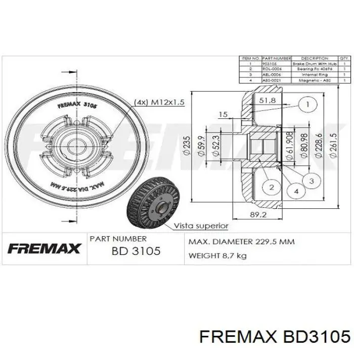 BD3105 Fremax Барабан гальмівний задній
