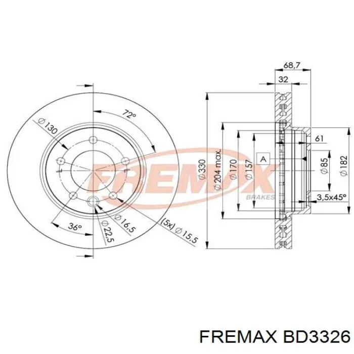 Диск гальмівний передній BD3326 Fremax