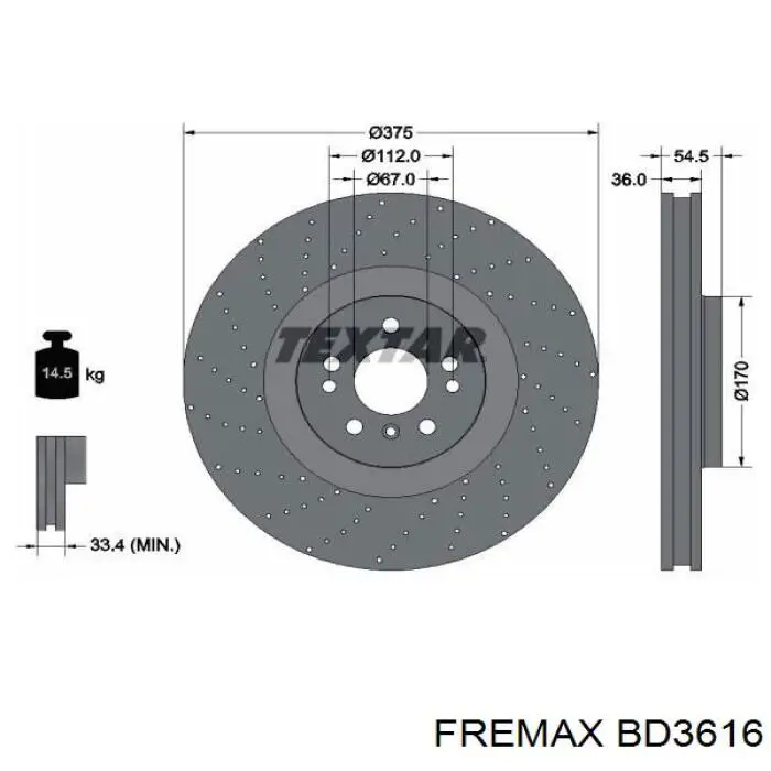 Диск гальмівний передній BD3616 Fremax