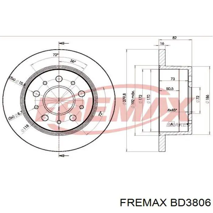 Диск гальмівний задній BD3806 Fremax