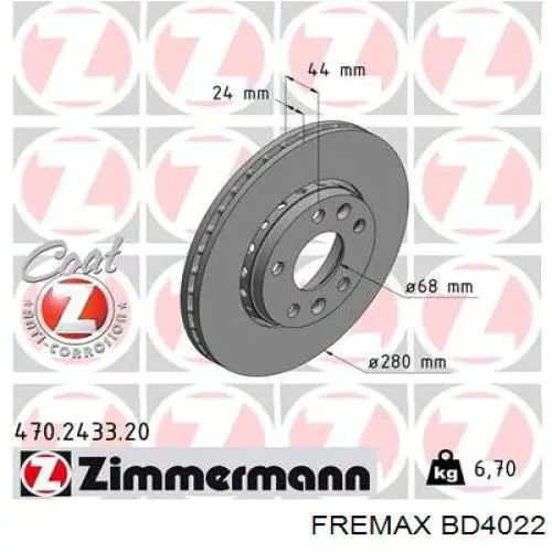 Диск гальмівний передній Fremax BD4022