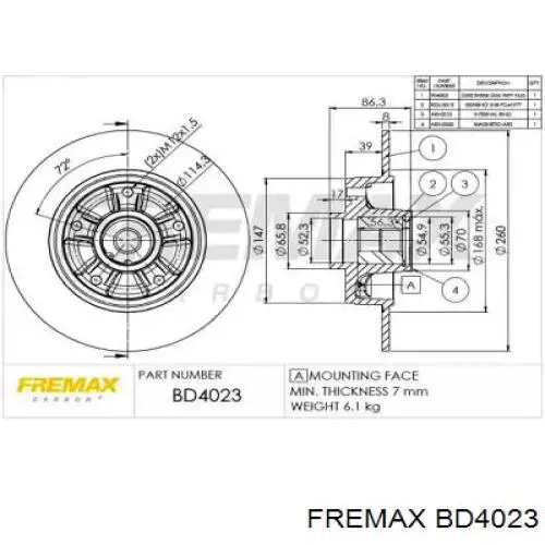 BD4023 Fremax диск гальмівний задній