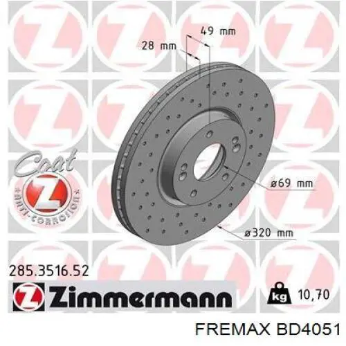Диск гальмівний передній Fremax BD4051