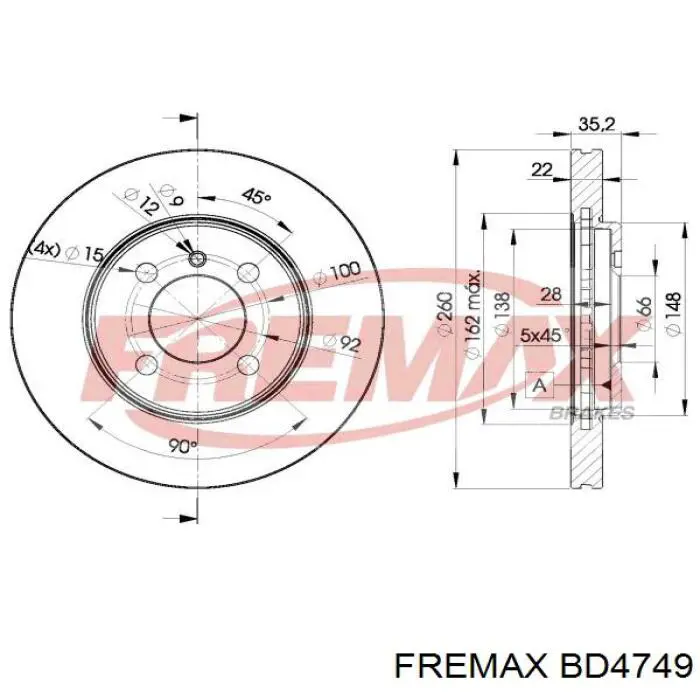 BD4749 Fremax диск гальмівний передній
