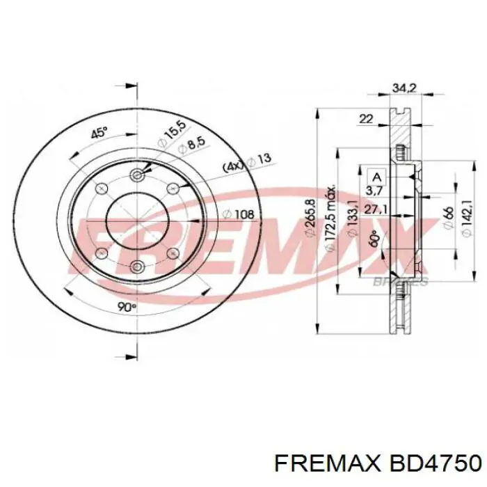 BD4750 Fremax Гальмо дискове переднє