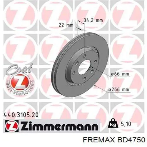 Диск переднього гальма Fremax BD4750 ціна, від 33.15 USD