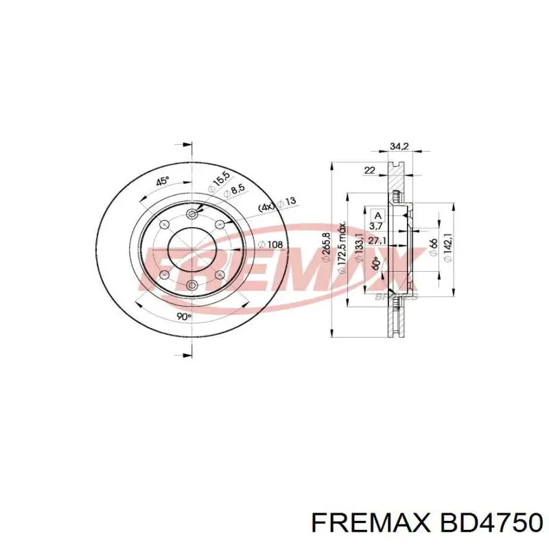 Диск гальмівний передній Fremax BD4750