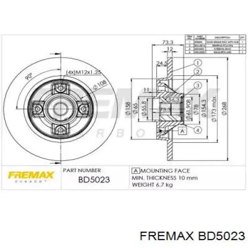 BD5023 Fremax диск гальмівний задній