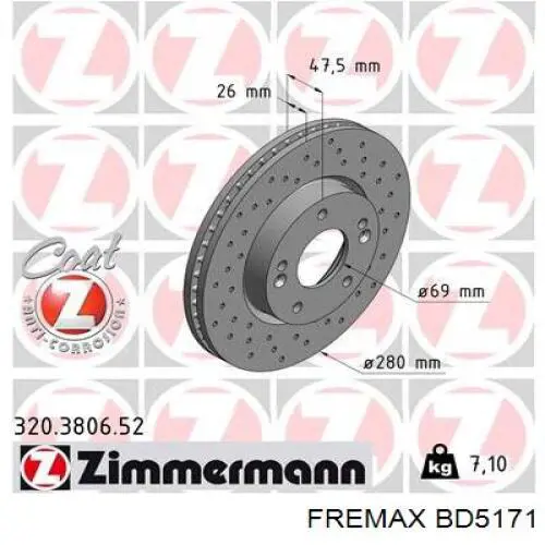 Диск гальмівний передній Fremax BD5171