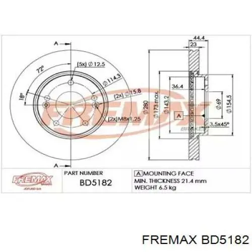 BD5182 Fremax диск гальмівний передній