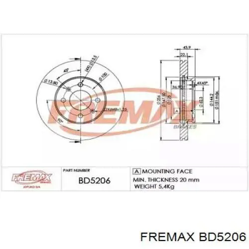 Купити BD5206 Fremax Ротор гальмівний