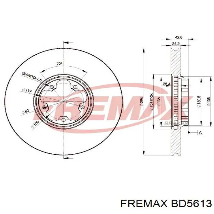 Диск гальмівний передній BD5613 Fremax