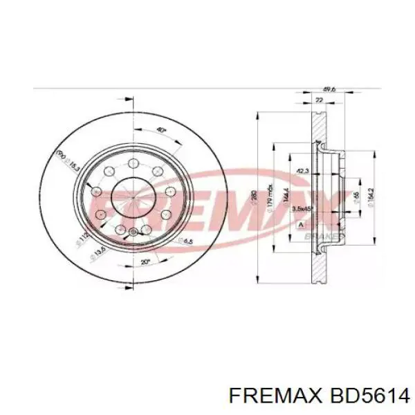 Диск гальмівний передній BD5614 Fremax