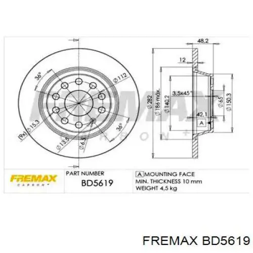 Диск гальмівний задній BD5619 Fremax