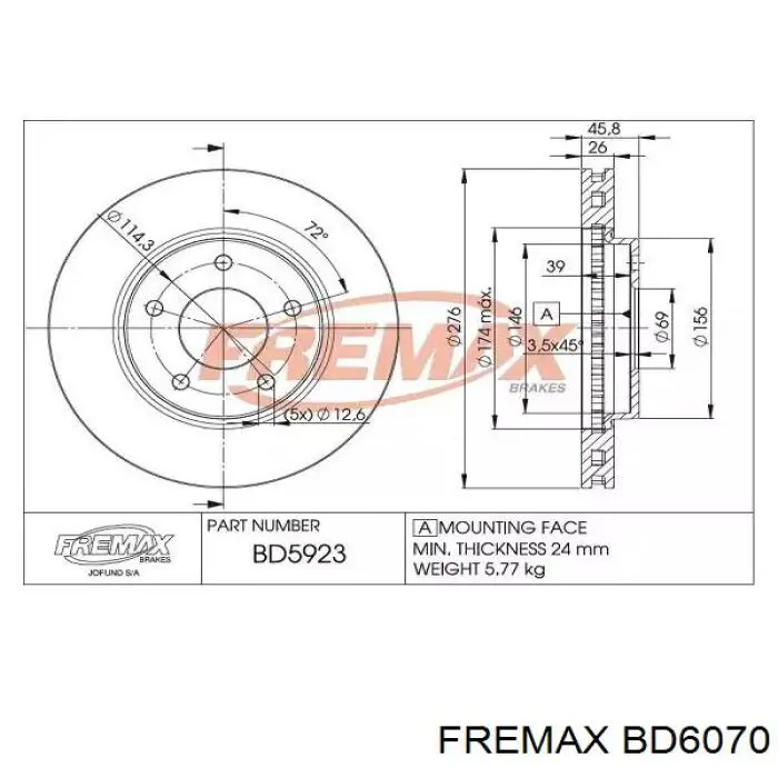 BD6070 Fremax Гальмо дискове переднє