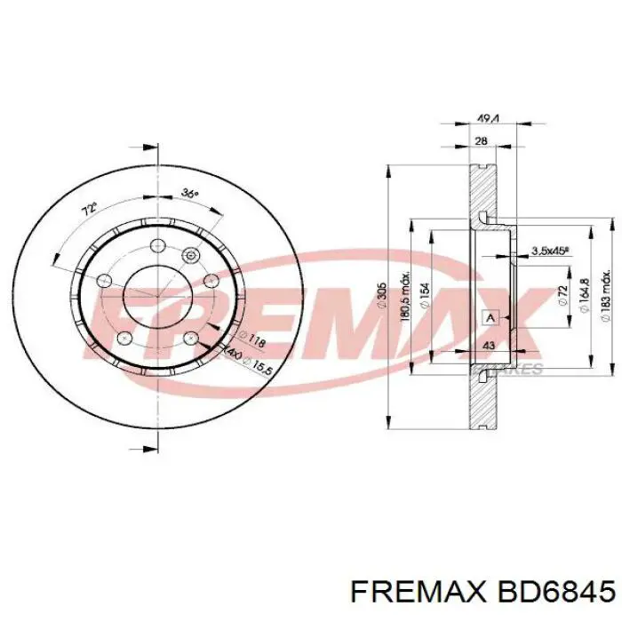 BD6845 Fremax диск гальмівний передній