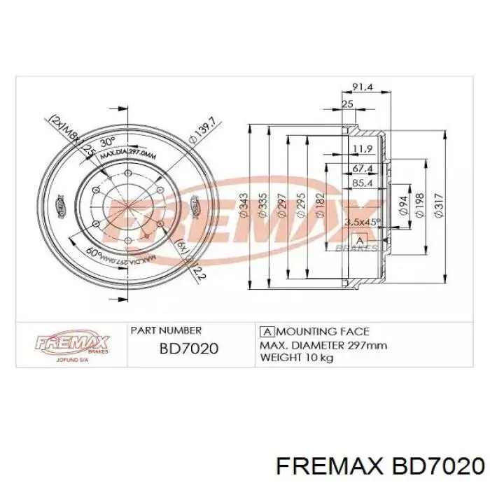 Барабан гальмівний задній BD7020 Fremax