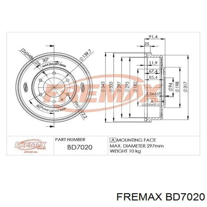 BD7020 Fremax Барабан гальмівний задній