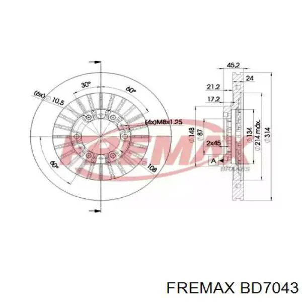 Диск гальмівний передній BD7043 Fremax