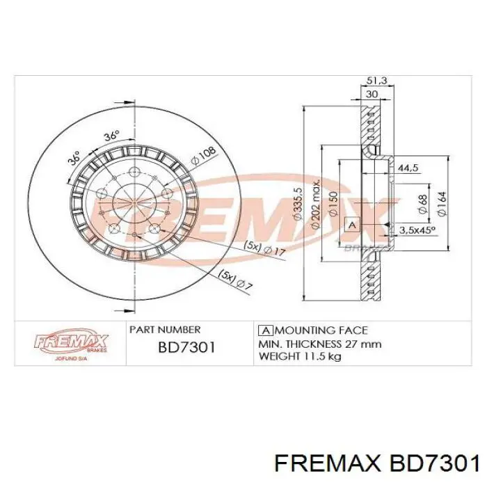 Диск гальмівний передній BD7301 Fremax