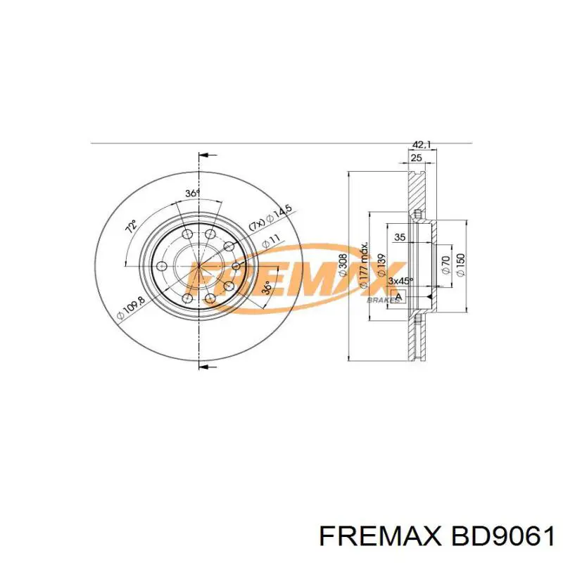 Диск переднього гальма Fremax BD9061 ціна, від 49.59 USD