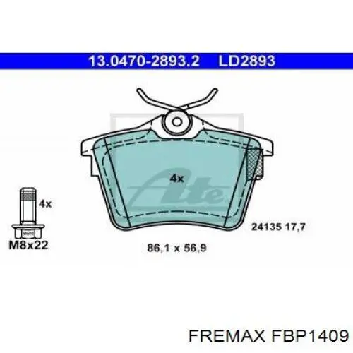 Задні гальмівні колодки FBP1409 Fremax