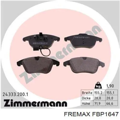 Купити FBP1647 Fremax Колодки гальмівні передні, дискові