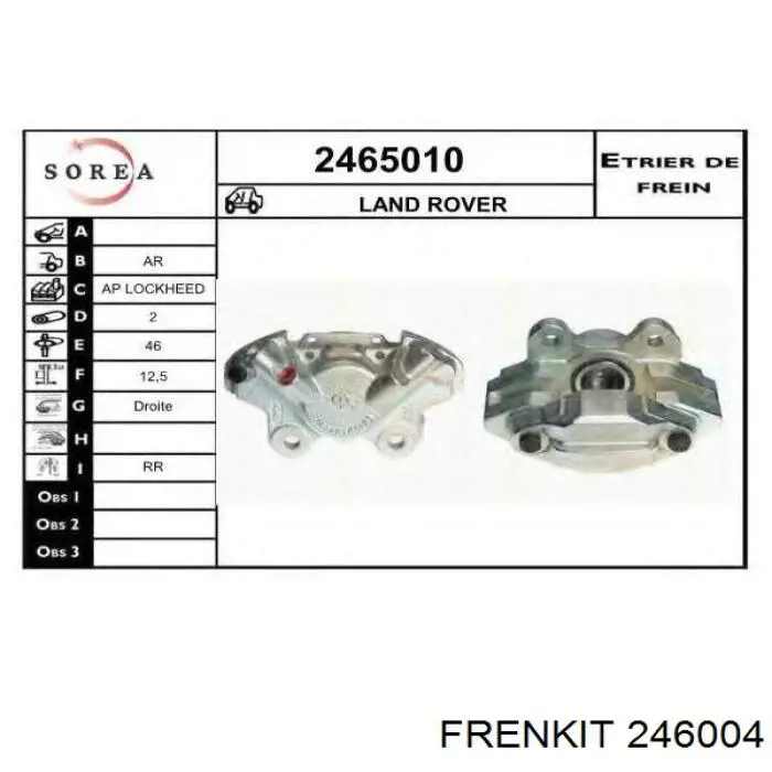 Ремкомплект супорту гальмівного заднього 246004 Frenkit