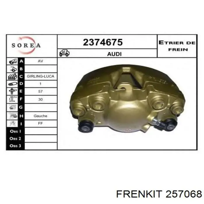 Ремкомплект супорту гальмівного переднього FRENKIT 257068