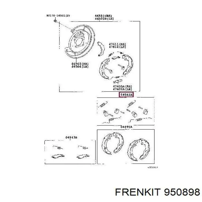 Монтажний комплект задніх барабанних колодок Frenkit 950898 ціна, від 8.87 USD