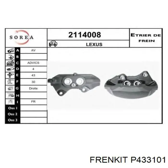 Купити P433101 Frenkit Поршень супорту гальмівного, переднього