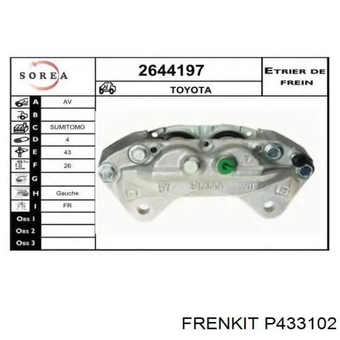 Поршень супорта гальмівного, переднього Frenkit P433102 ціна, від 5.97 USD