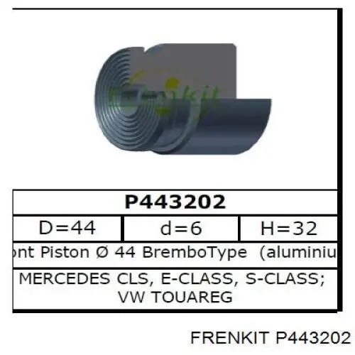 Поршень супорта гальмівного, переднього Frenkit P443202 ціна, від 6.23 USD