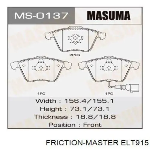 Гальмівні колодки Friction Master ELT915 ціна, від 33.78 USD