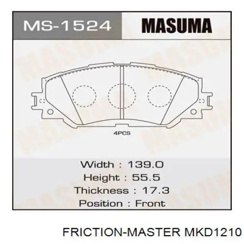 Передні тормозні колодки MKD1210 Friction Master