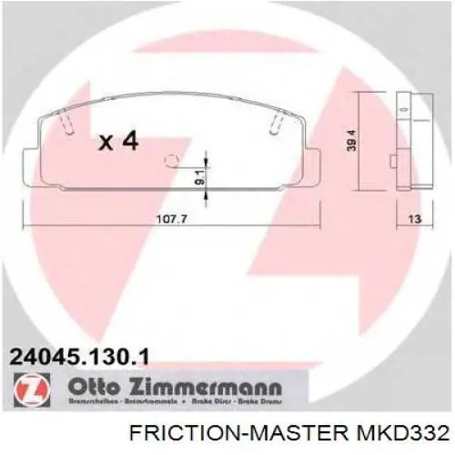 Задні гальмівні колодки Friction Master MKD332 ціна, від 15.91 USD