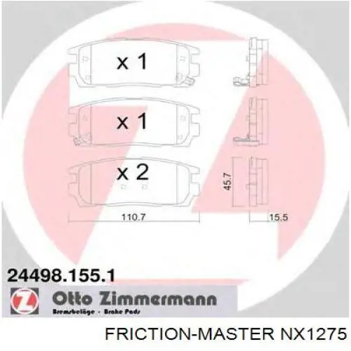 NX1275 Friction Master Колодки гальмівні задні, дискові