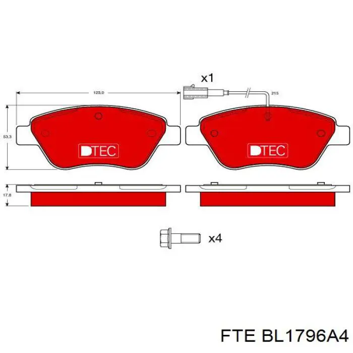 Передні тормозні колодки BL1796A4 FTE