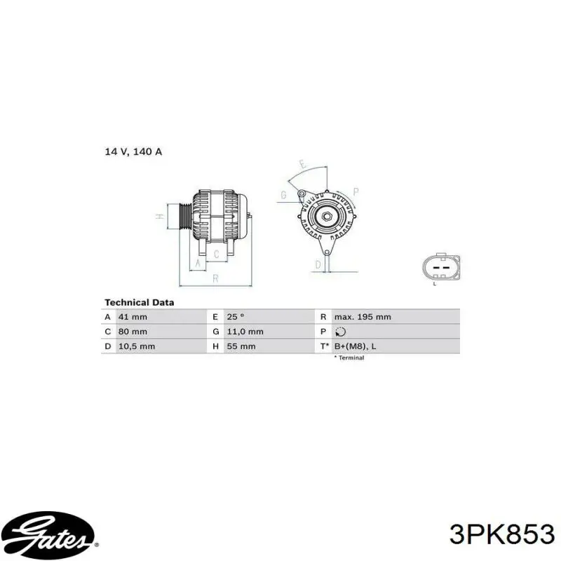 Ремінь кондиціонера Gates 3PK853