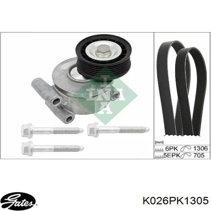Ремінь приводний, агрегатів, комплект Gates K026PK1305 ціна, від 66.68 USD